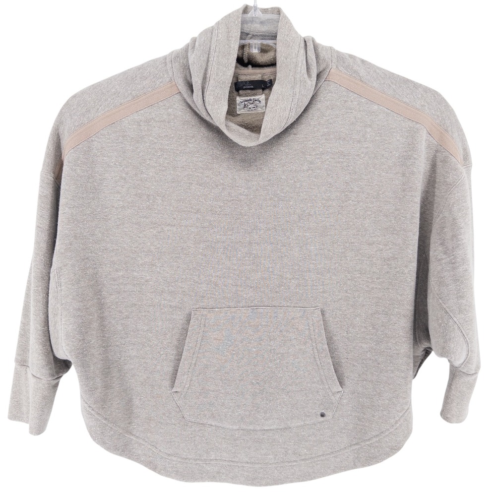 prAna Womens Large Cozy Up Poncho Sweatshirt Oatmeal Heathered Yoga Slouchy Hemp